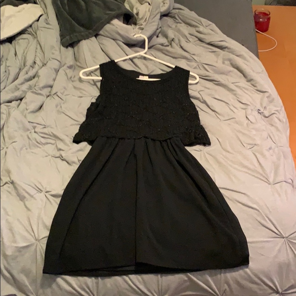 BLACK DRESS WITH BEADED TOP